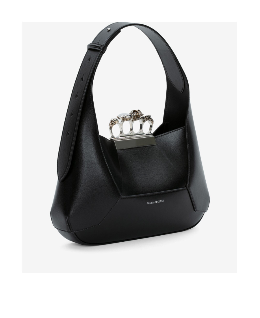 Alexander Mcqueen Mini Jewelled Leather Hobo In Black