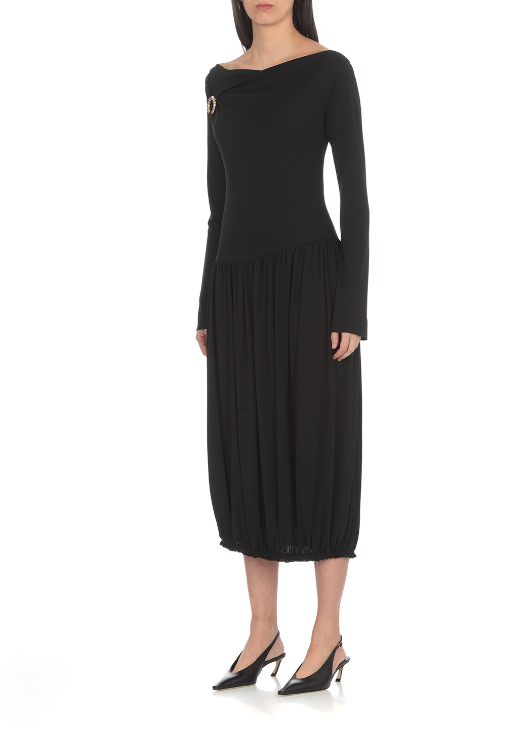 Lanvin Black Ls Drape Midi Dress In Black