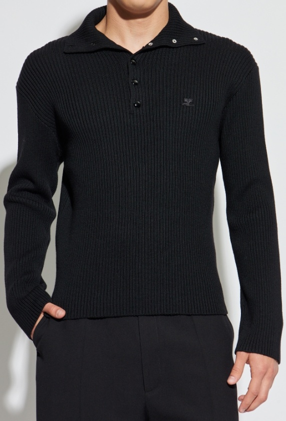 Courrèges Lapel Long Sleeve Sweater In Black