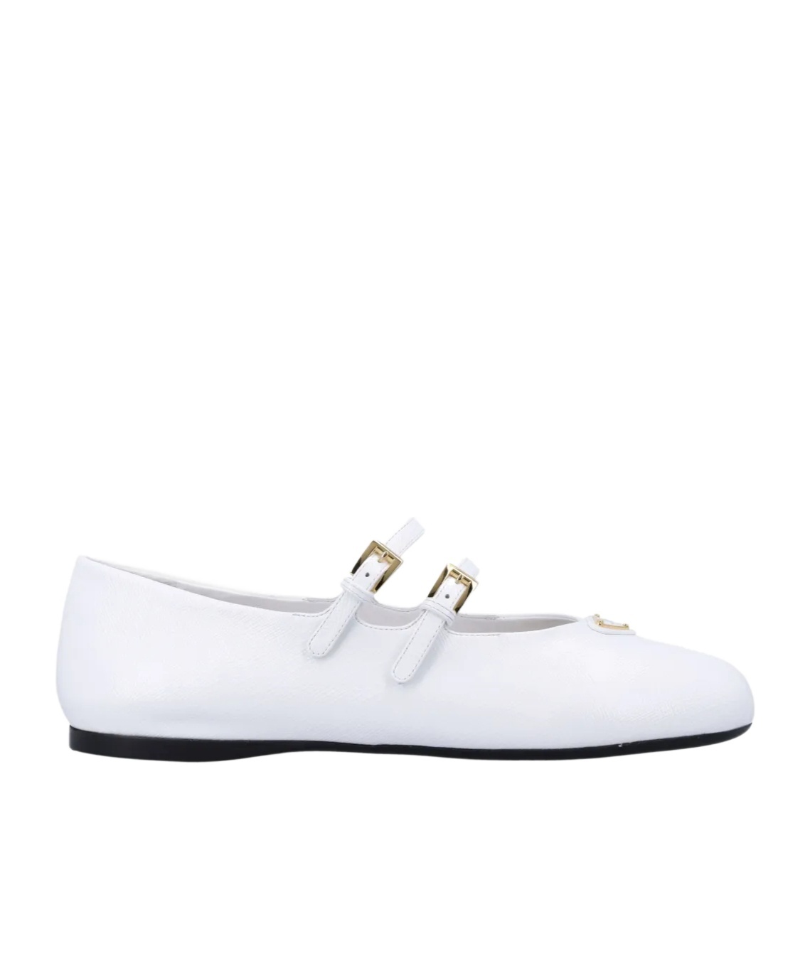 Prada Round Toe Flat Sole Ballerina Shoes In White