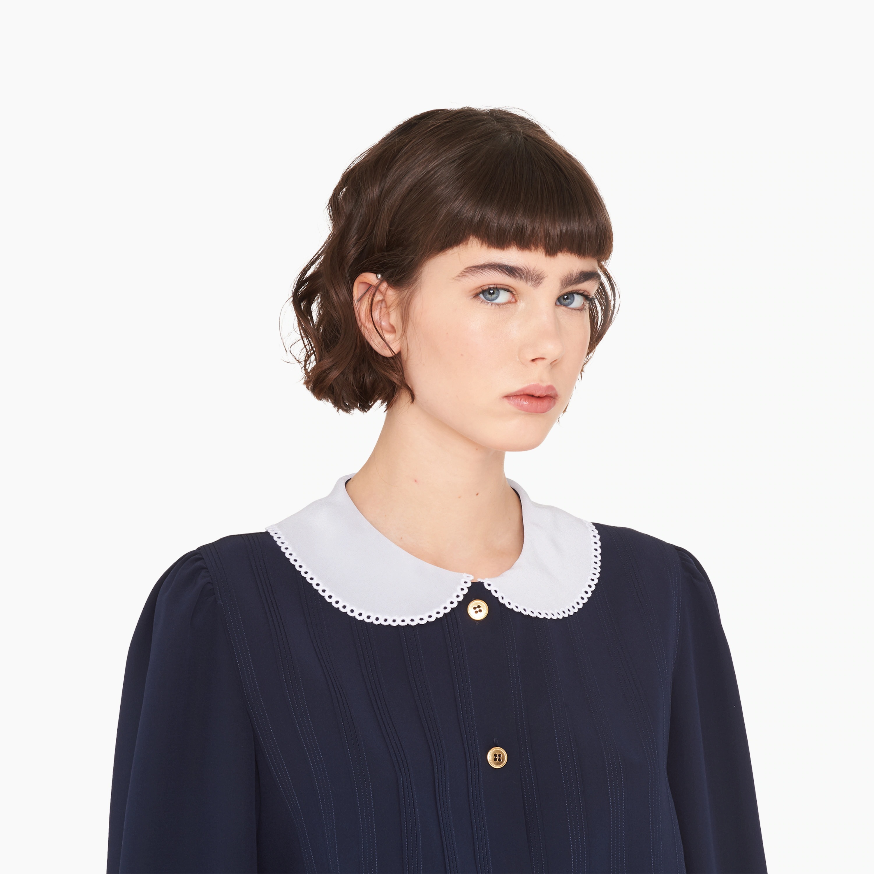 Miu Miu Lace-collar Long-sleeved Blouse In Blue