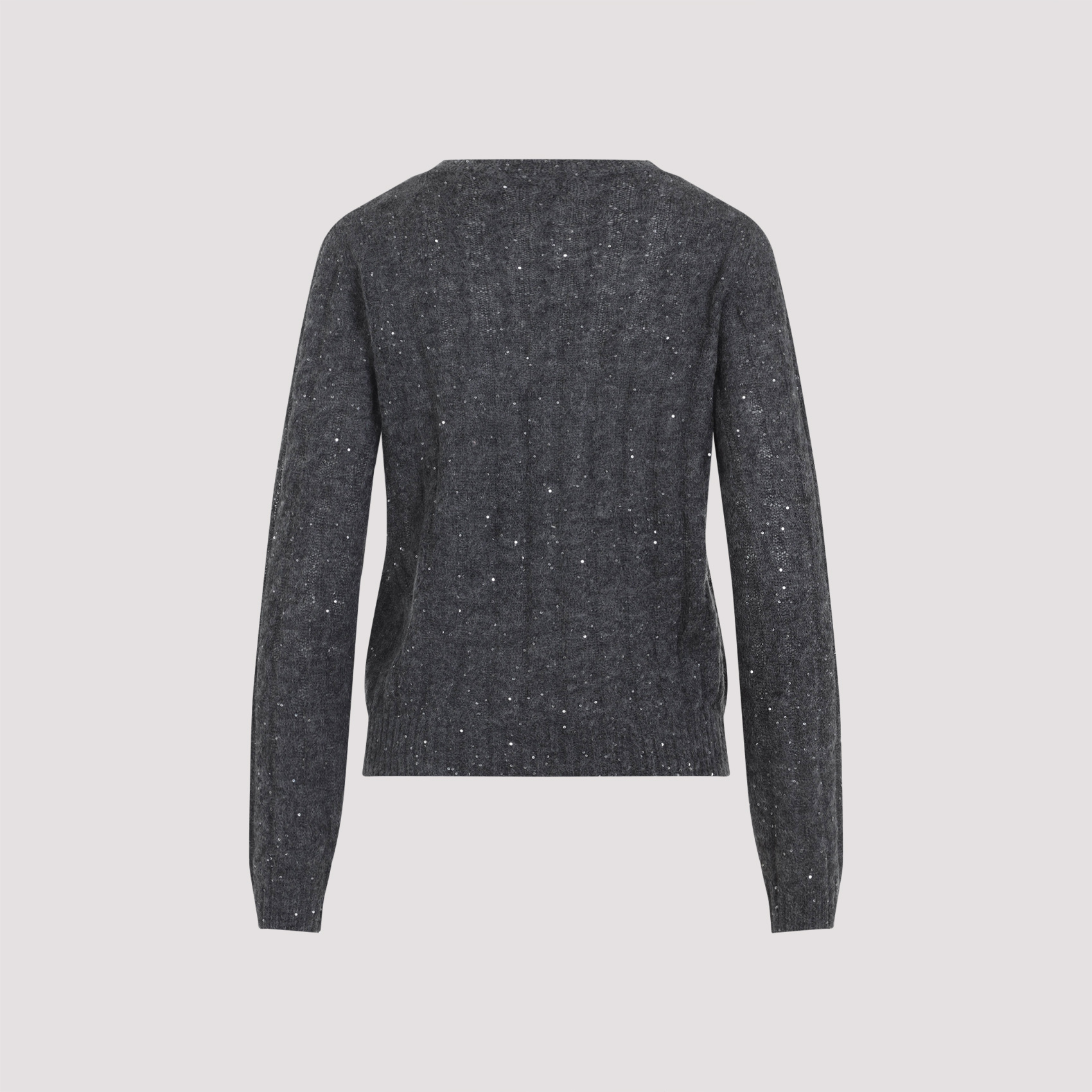 Brunello Cucinelli V-neck Cable Pullover Sequin Embellishments In Gray