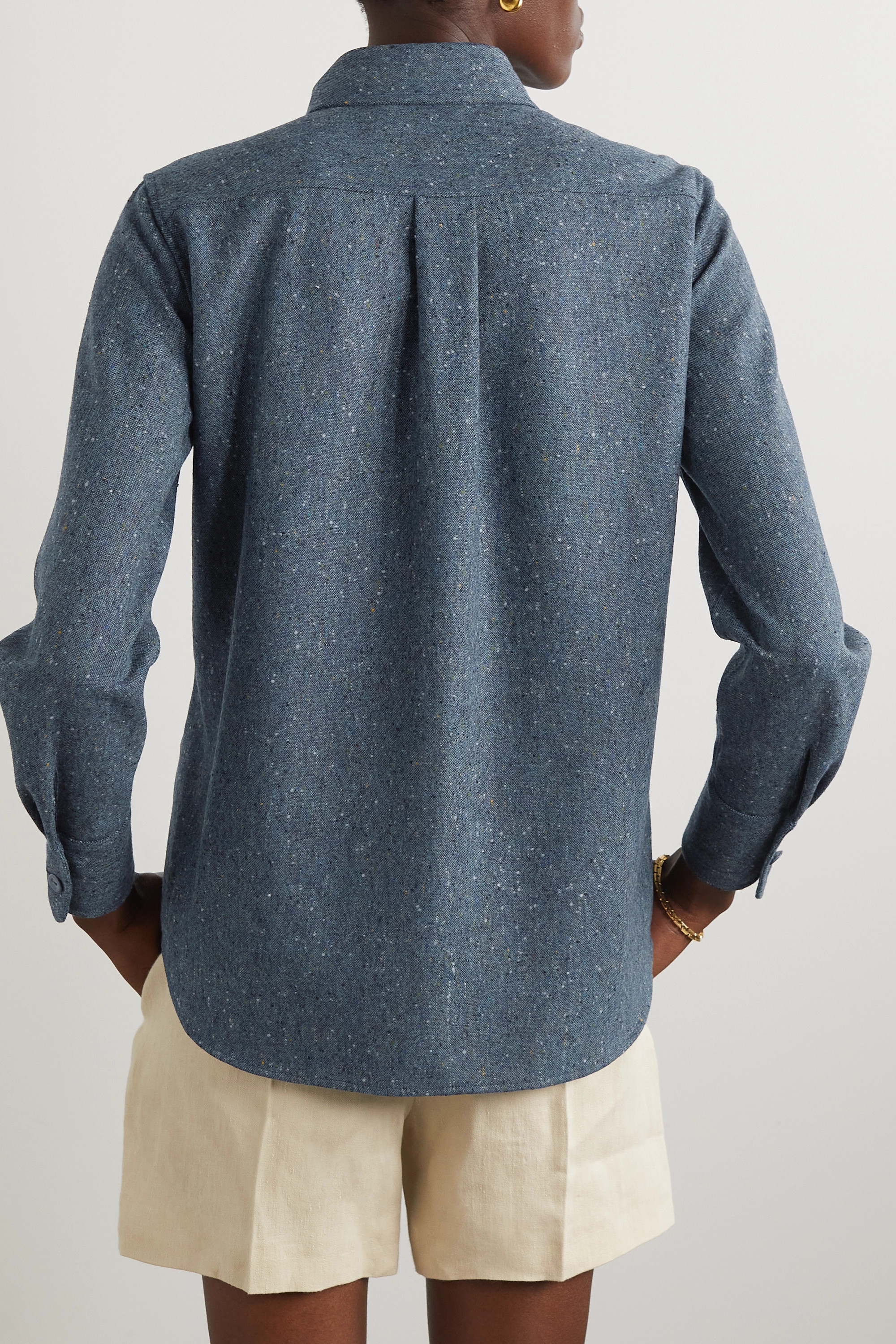 Chloé Long-sleeved Woolen Tweed Shirt In Blue