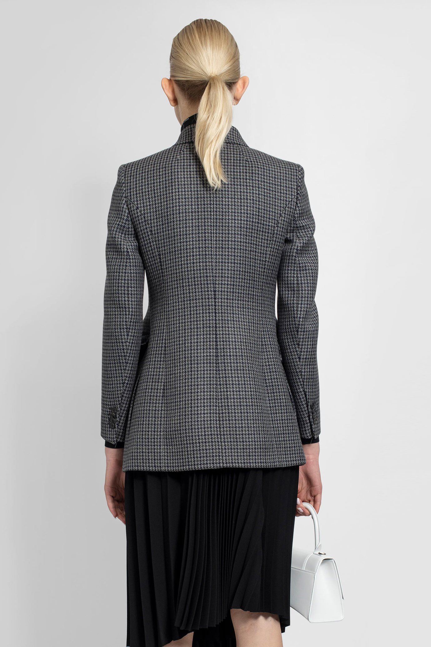 Balenciaga Hourglass Double-breasted Prince Of Wales Checked Wool Coat In Black