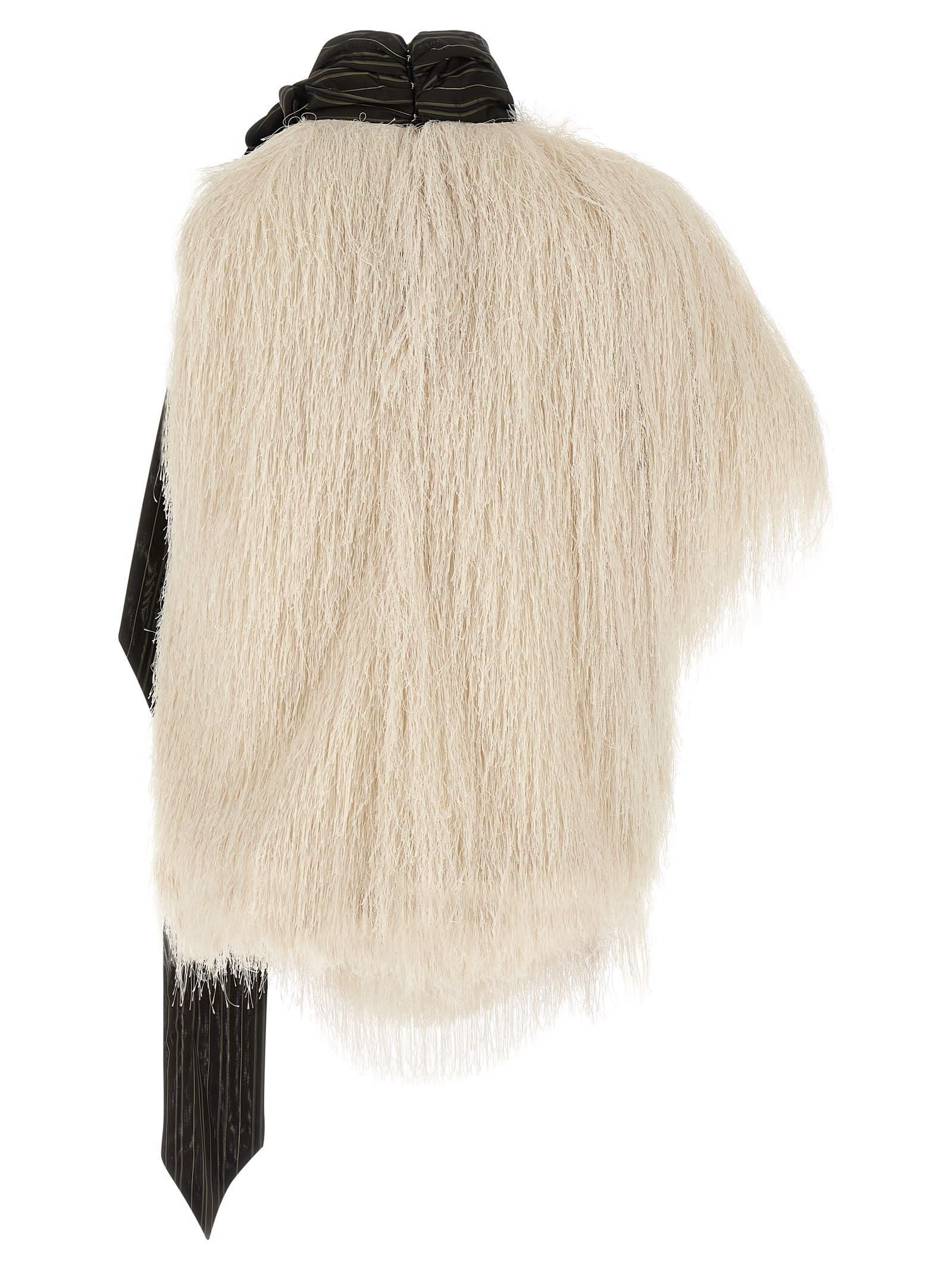 Dries Van Noten Asymmetric Striped Scarf Top Fringe Detailing In White