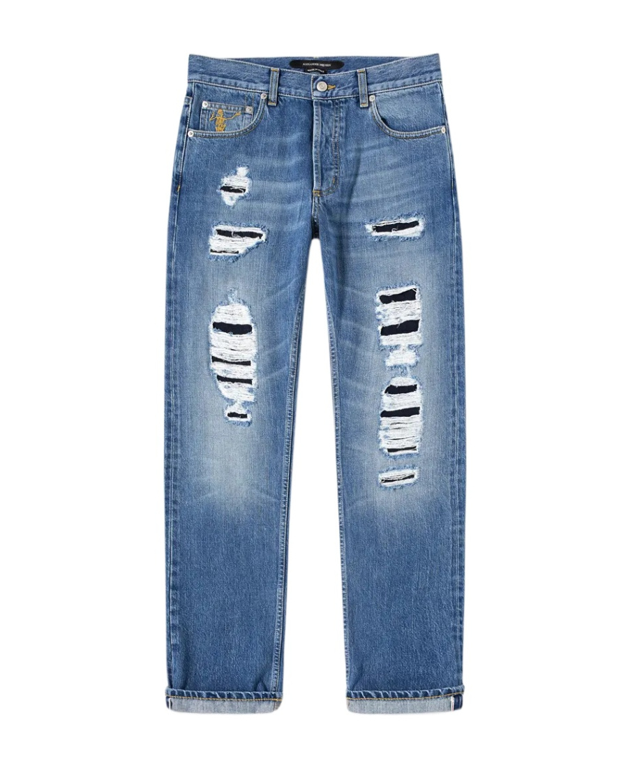 Alexander Mcqueen Logo Imitation Jeans In Blue