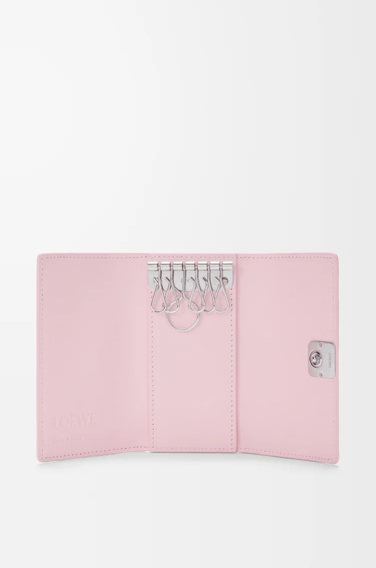 Loewe Anagram Key Case In Pebble Grained Calfskin In Pink