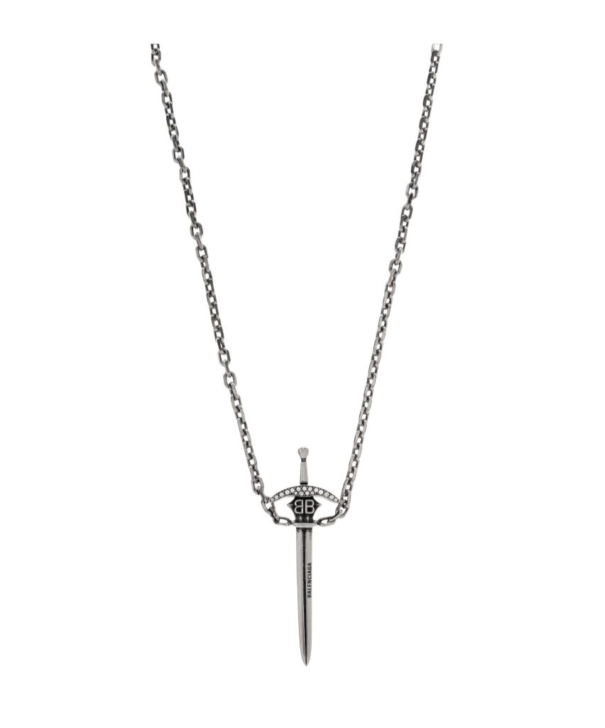Balenciaga Necklace With A Sword-shaped Pendant In Gray