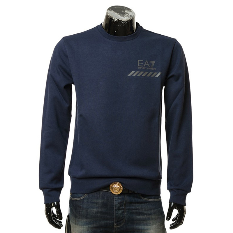 Ea7 Round Collar Long Sleeve Sweater In Black