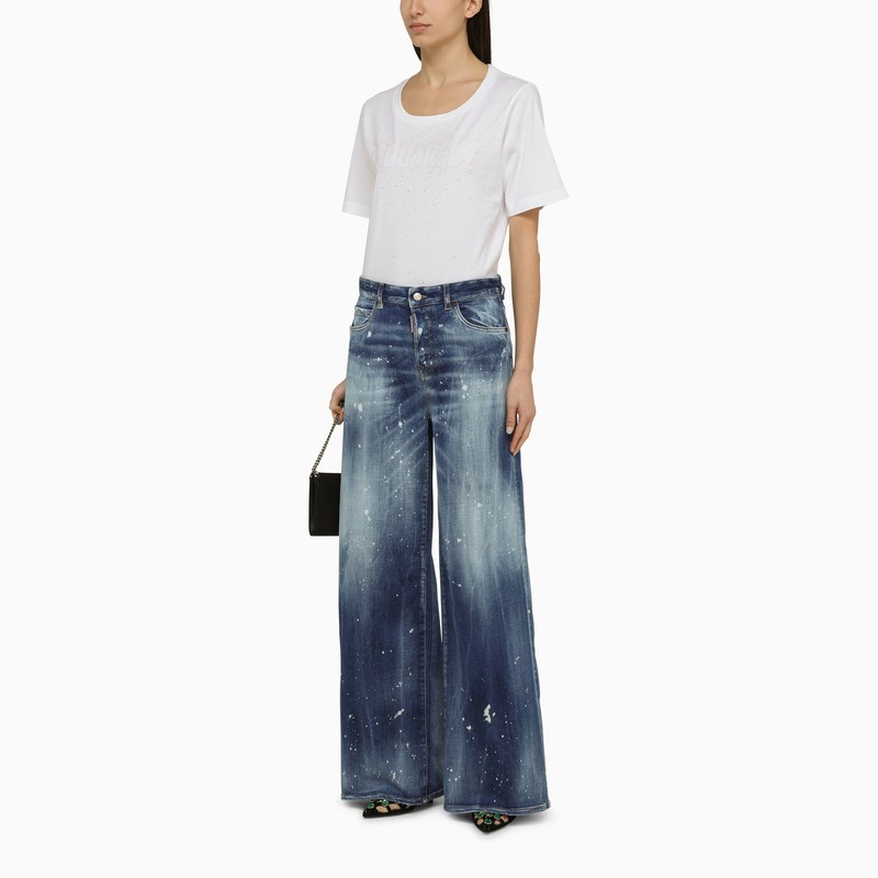Dsquared2 Easy Fit White T-shirt With Rhinestones In White