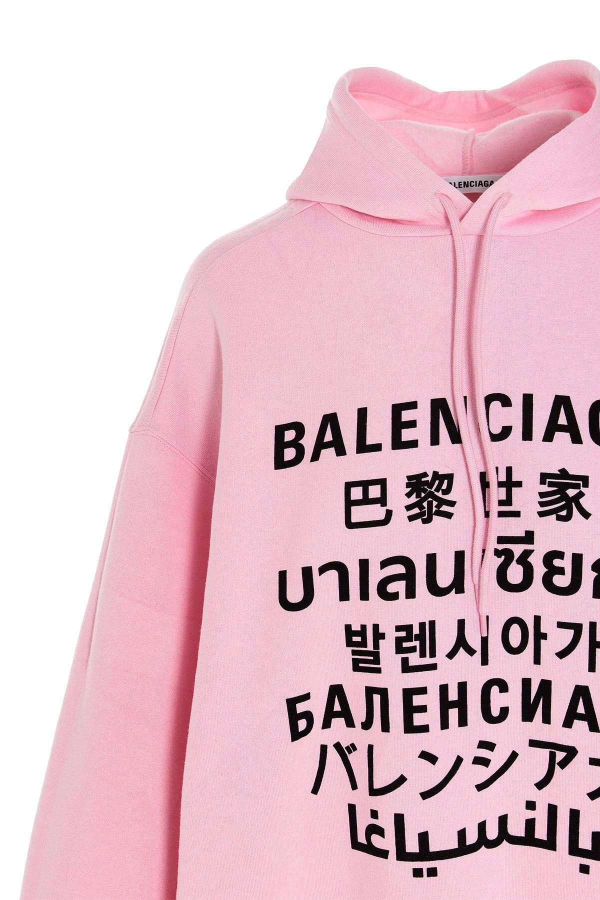 Balenciaga Languages Print Hoodie In Pink