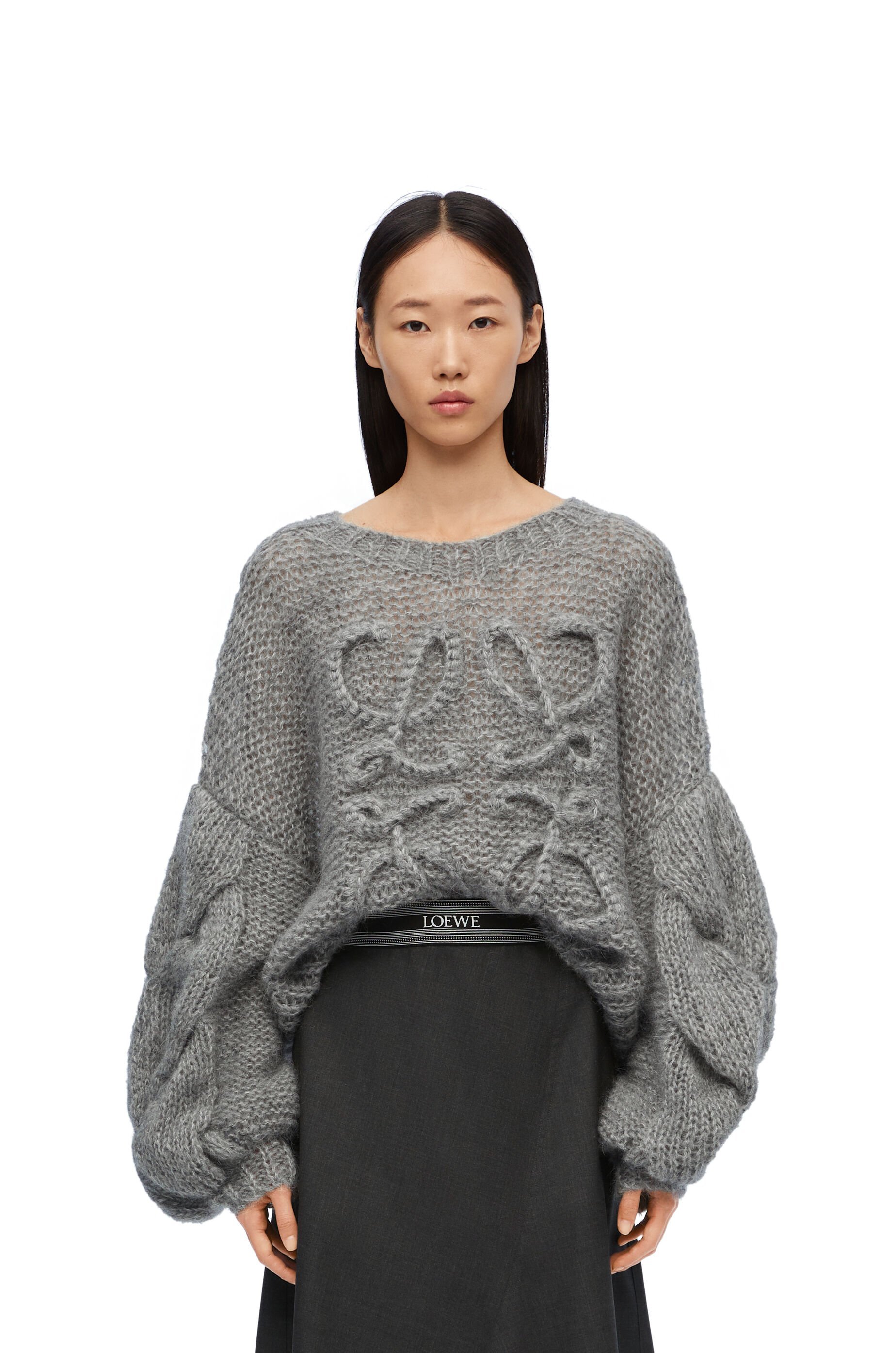 Loewe Logo-embroidered Open-knit Jumper In Gray