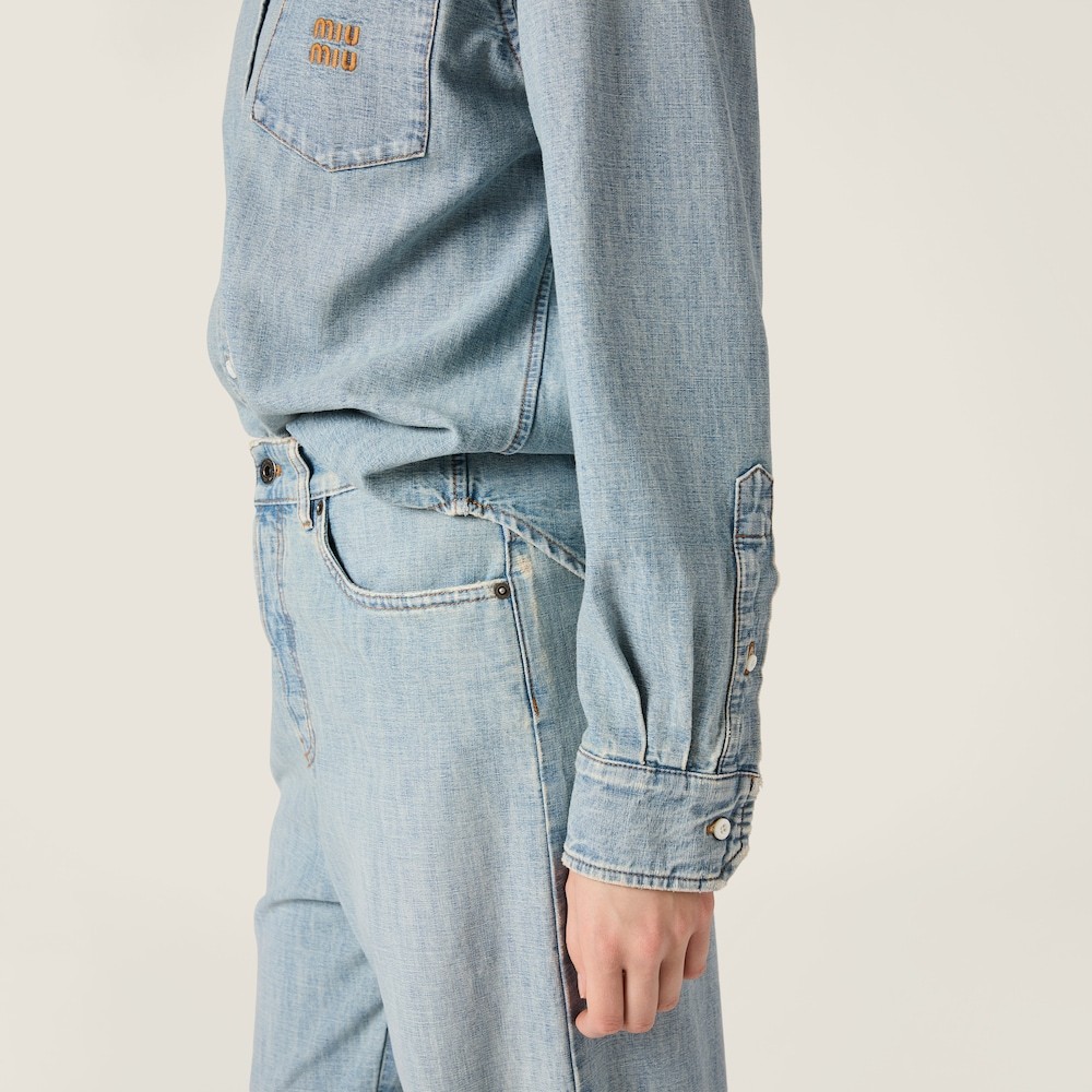 Miu Miu Stylish Collared Shirt Chest Pocket In Blue