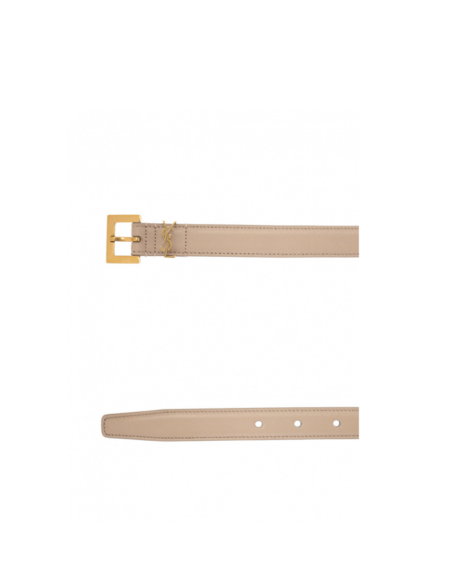 Saint Laurent Monogram Square-buckle Belt In Nude