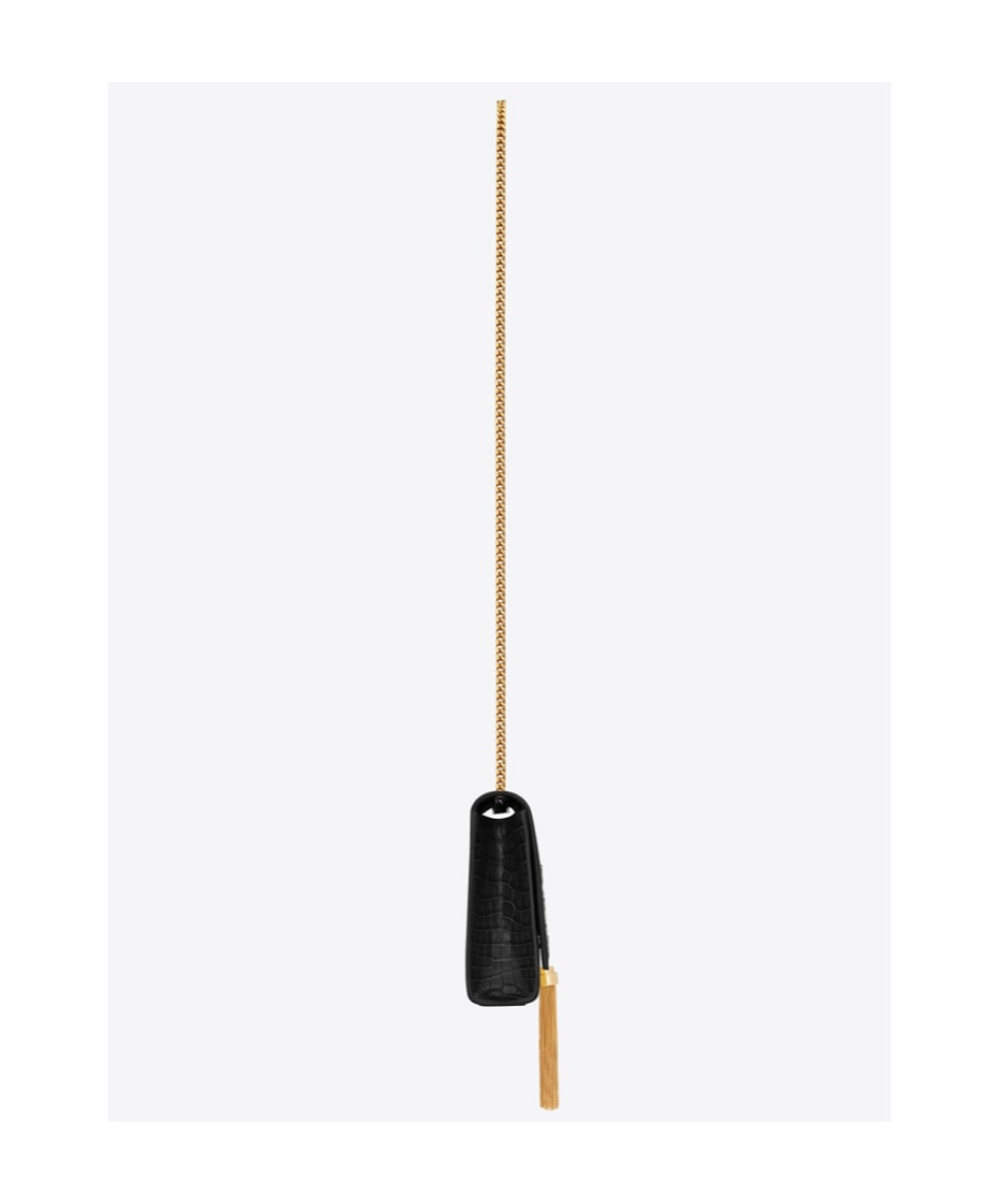 Saint Laurent Kate Crocodile-effect Shoulder Bag In Black