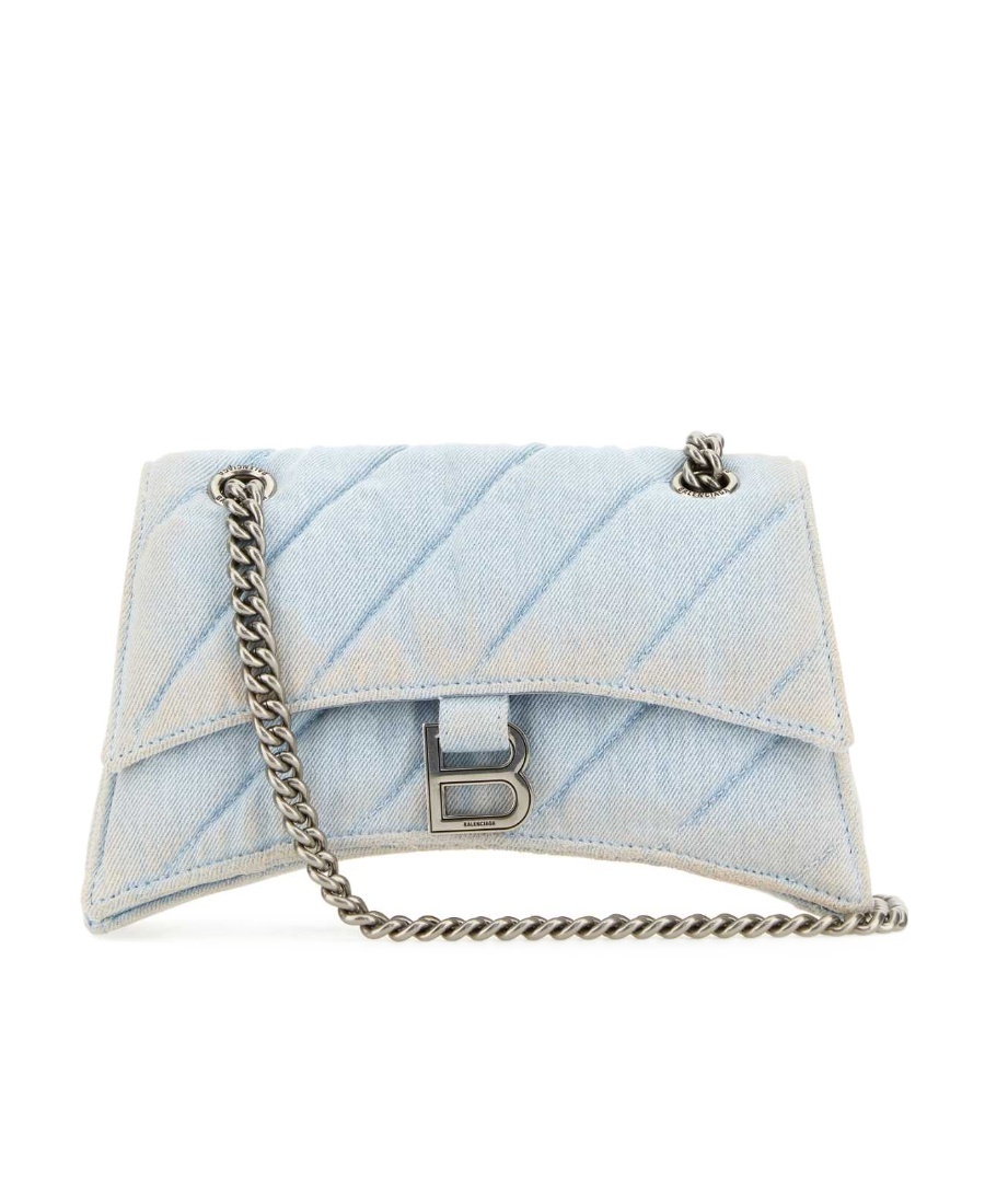 Balenciaga Light Blue Denim Crush M Shoulder Bag In Blue
