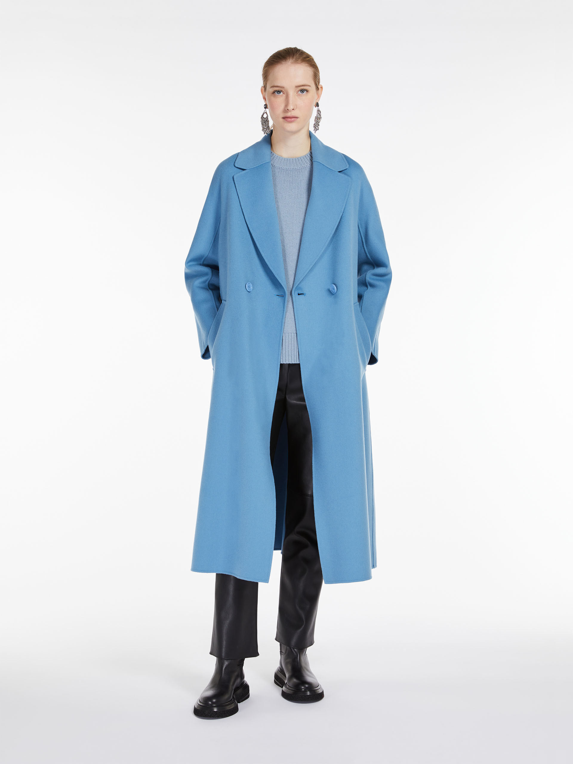 Max Mara Large Profile Wool Cashmere Sweater In Blue