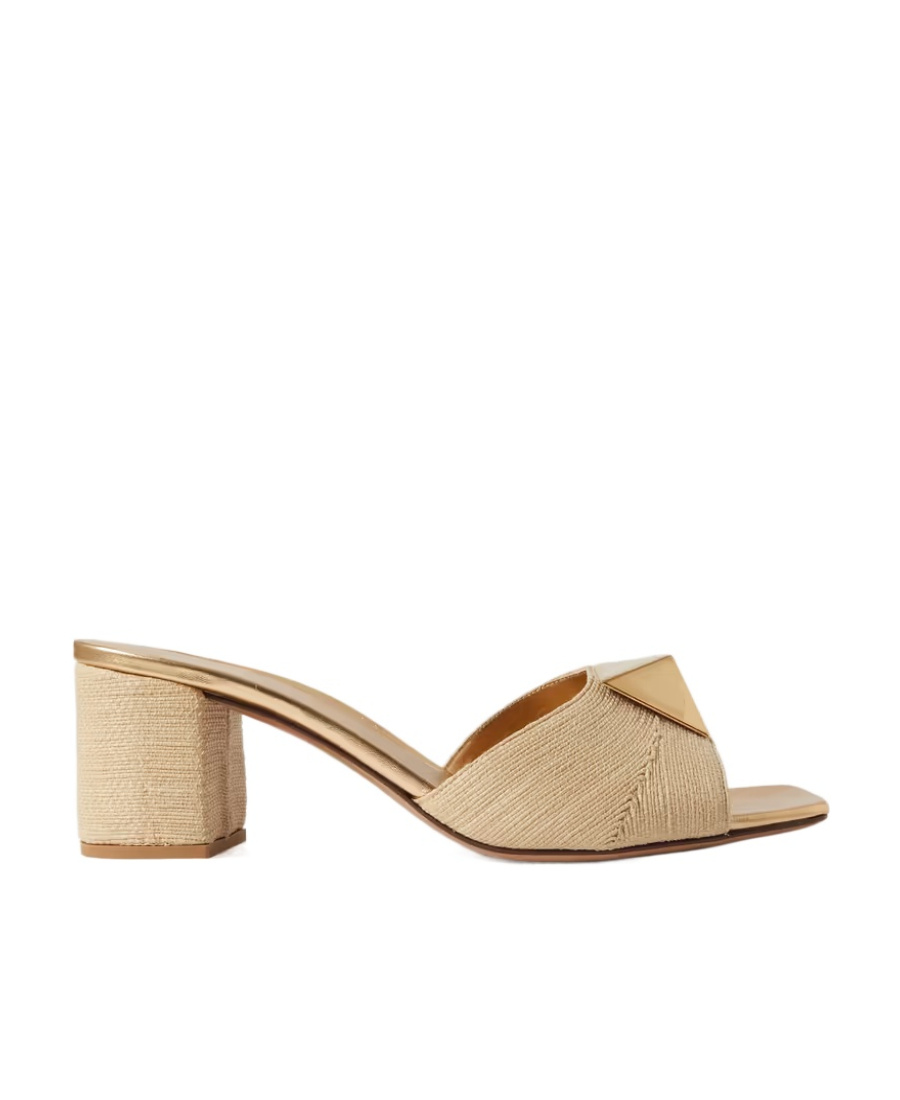 Valentino One Stud 65mm Raffia Mules In Nude