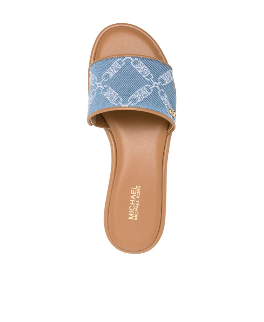 Michael Michael Kors Monogram Jacquard Open Toe Slides In Nude