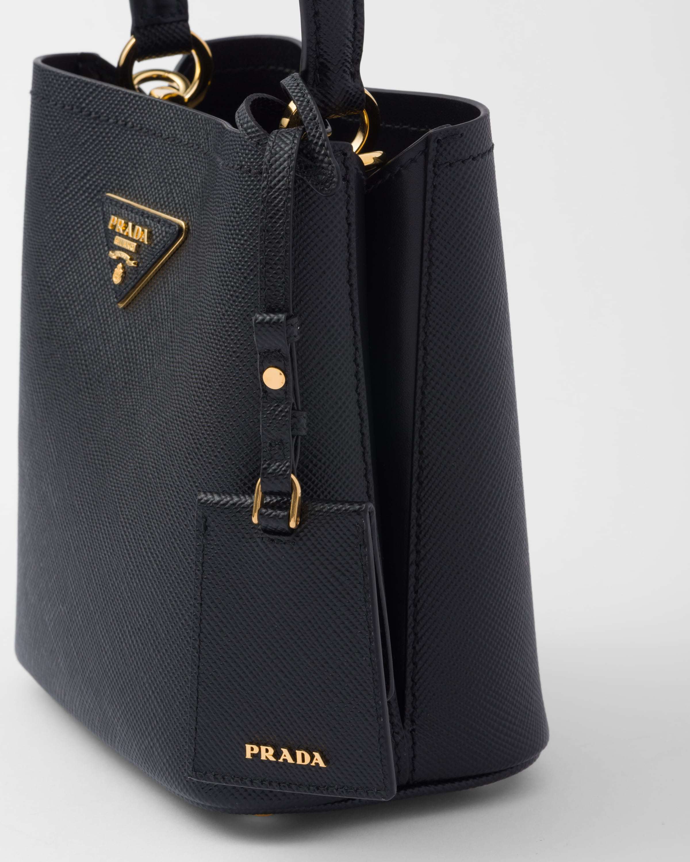 Prada Small Saffiano Leather Bucket Bag In Black