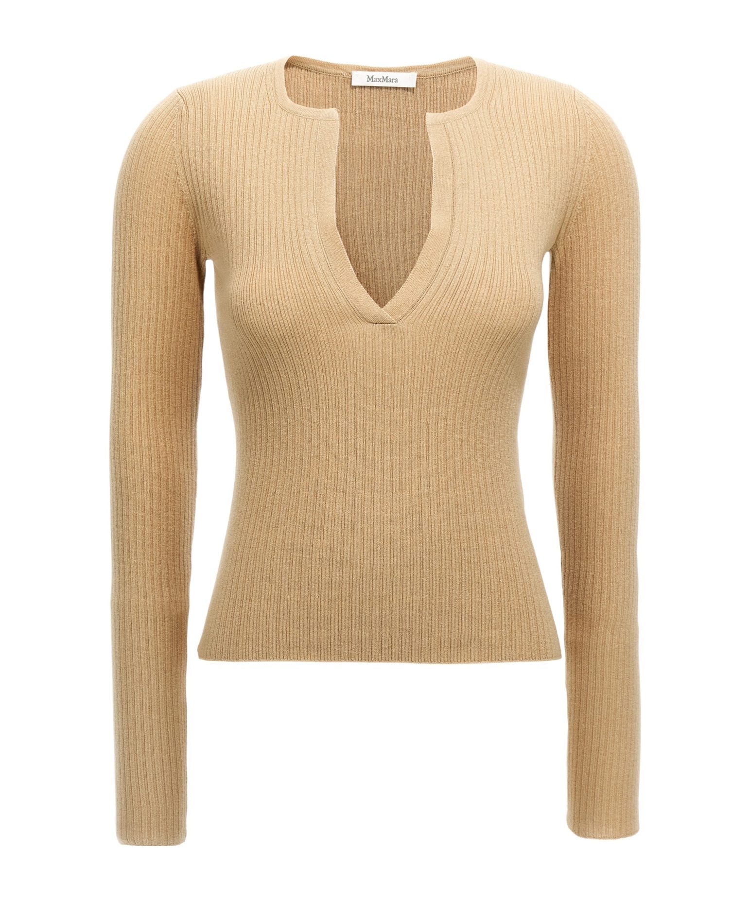 Shop Max Mara V-neck Long-sleeved Sweater In Nude