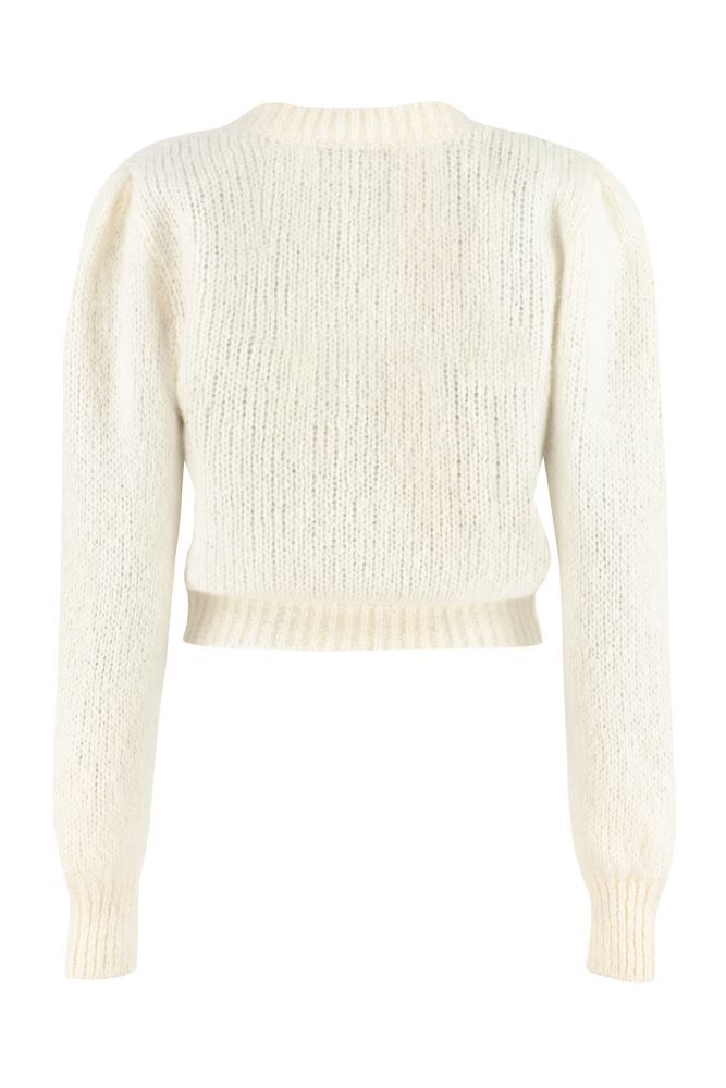 Alessandra Rich Floral-embroidered Wool Cardigan In White