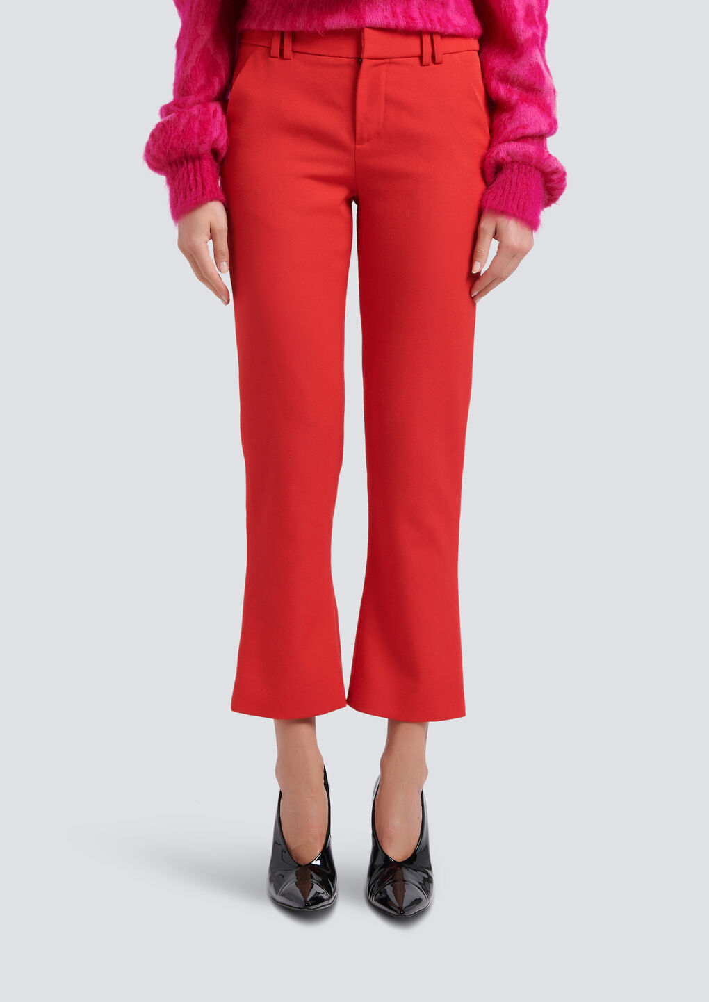 Balmain Grain De Poudre Flared Cropped Trousers In Red