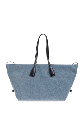 Balmain Large Logo-print Denim Tote Bag In Blue
