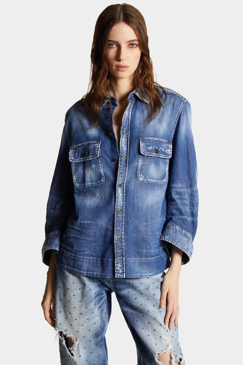 Dsquared2 Relaxed Fit Blue Denim-look Shirt With Modern Accents In Blue