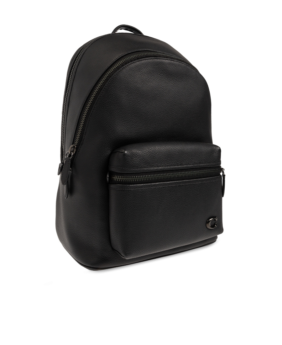 Coach Logo-plaque Leather Backpack In Black