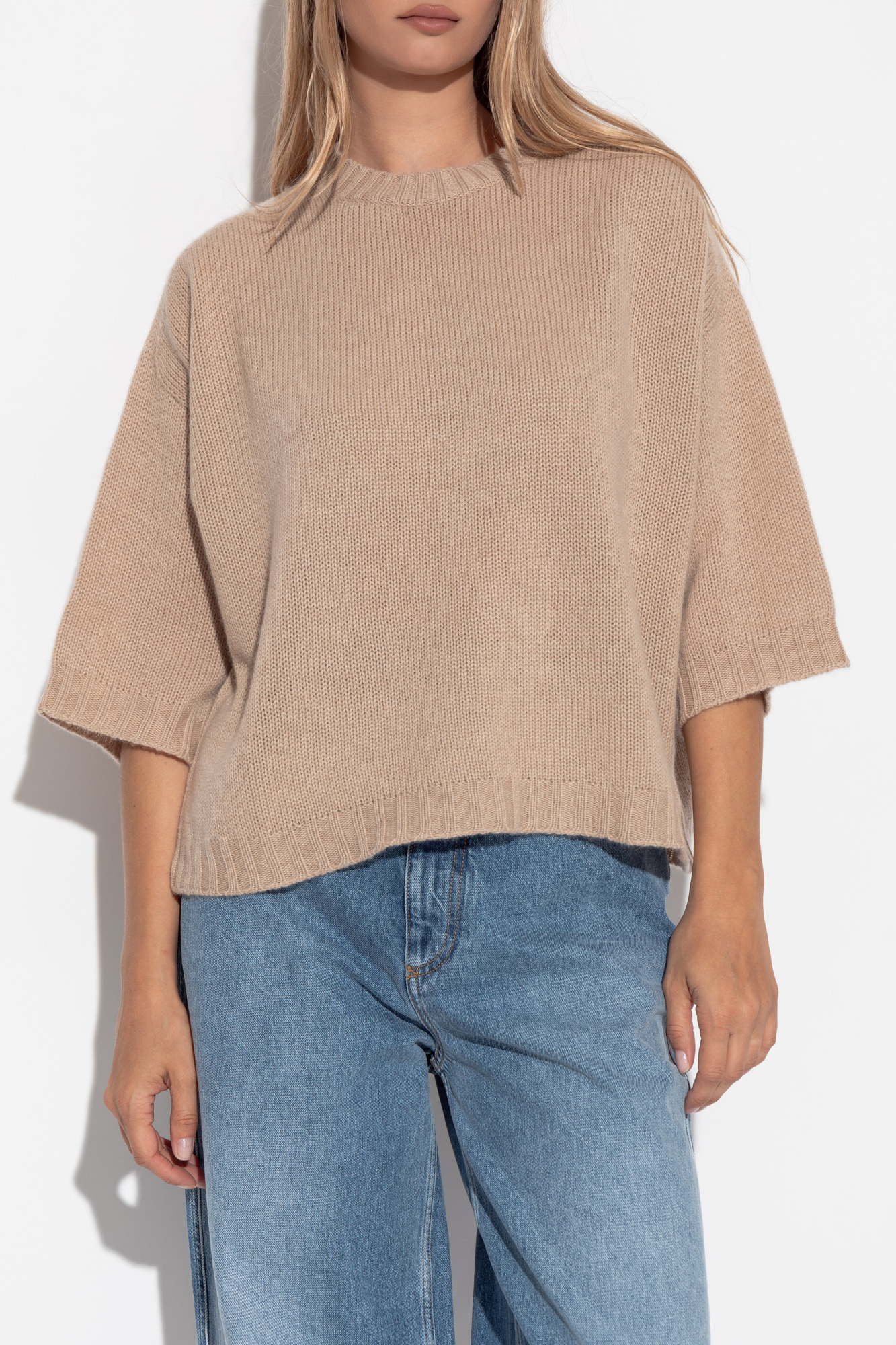 Fabiana Filippi Round-neck Half-sleeve Sweater In Neutral