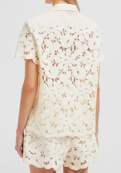 Moncler Crochet Cotton-blend Shirt In Cream