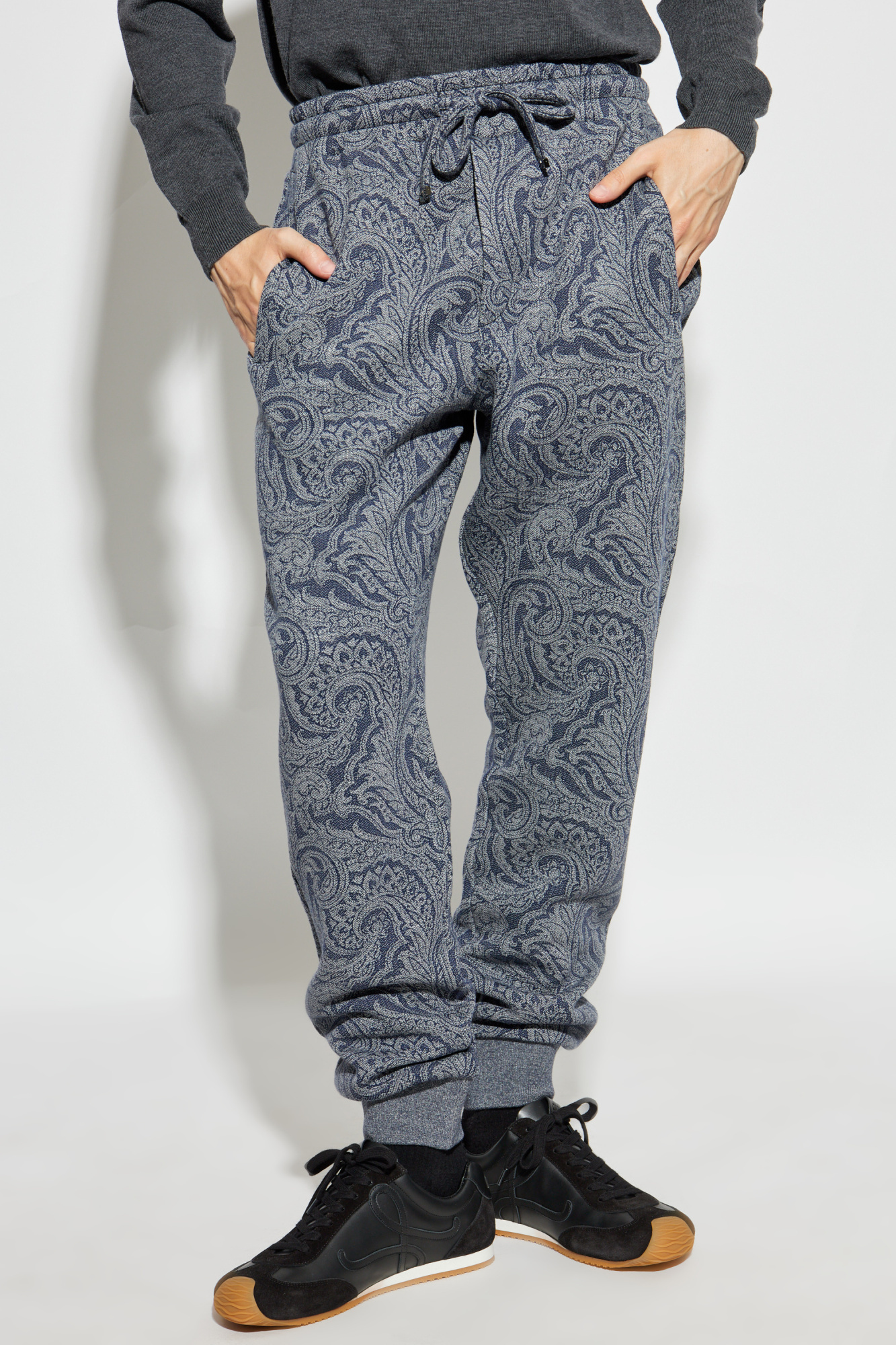 Etro Paisley-print Drawstring Track Pants In Gray