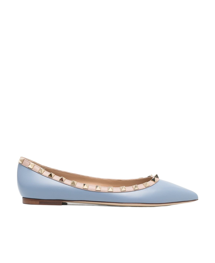 Valentino Rockstud Patent Leather Ballet Flats In Blue