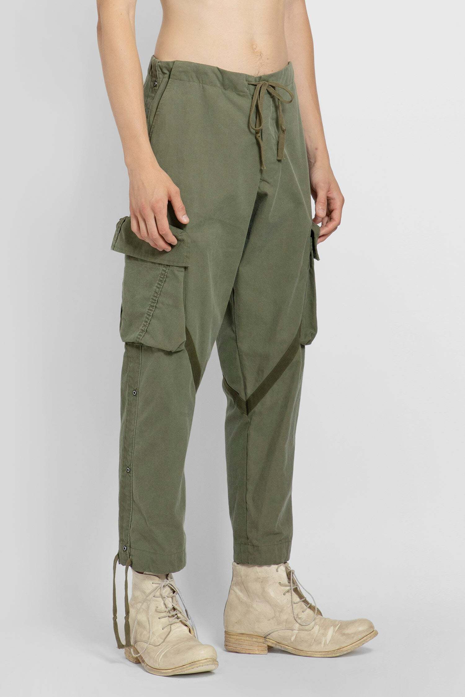 Greg Lauren Cropped Tapered Trousers In Green