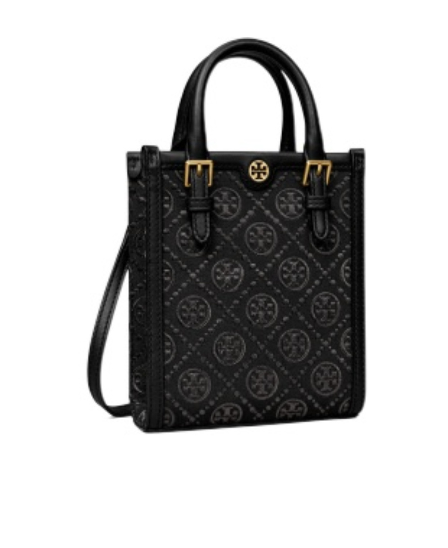 Tory Burch Mini T Monogram Canvas Tote Bag In Black