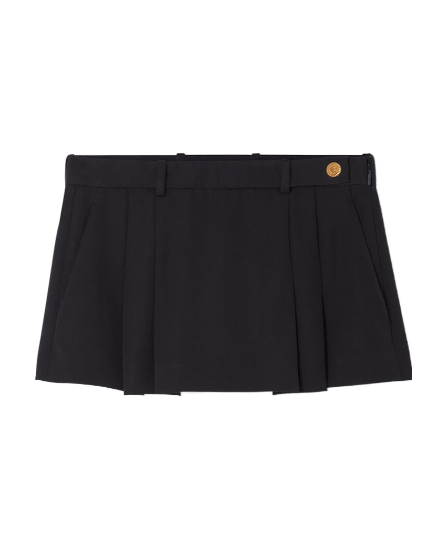 Versace Medusa-button Pleated Mini Skirt In Black