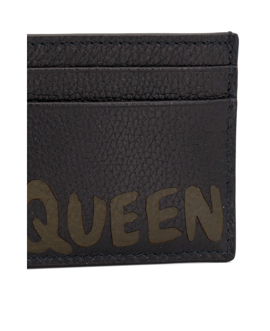Alexander Mcqueen Graffiti Pebbled-leather Cardholder In Black