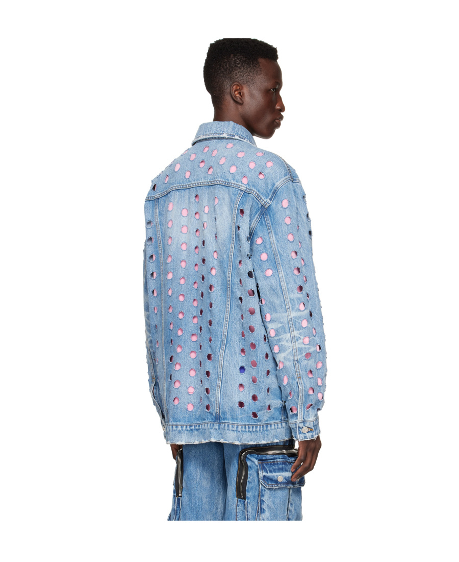 We11 Done Blue Logo Denim Jacket In Blue