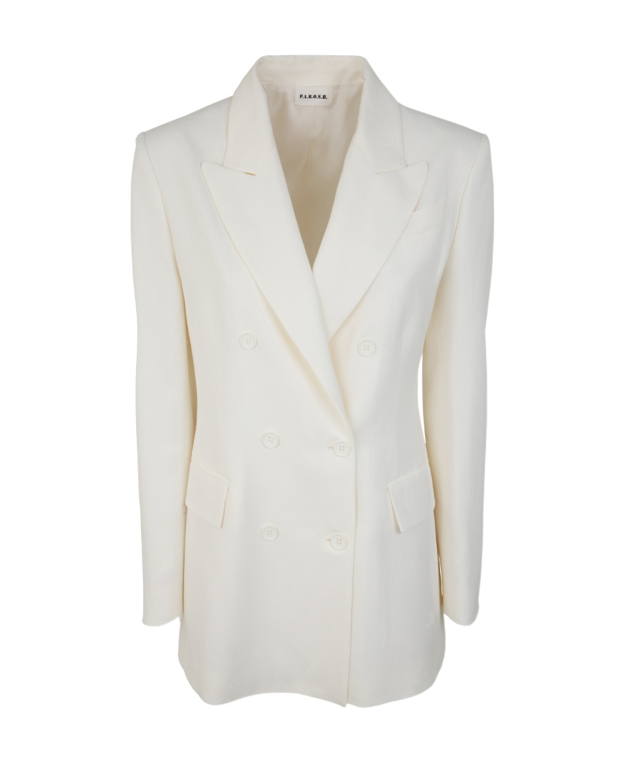 P.a.r.o.s.h Double-breasted Linen-blend Blazer In White