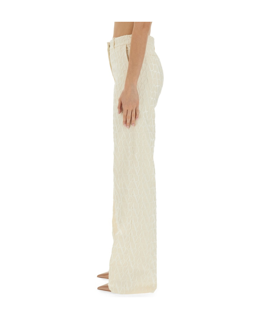 Valentino Toile Iconographe Flocked Tailored Trousers In White
