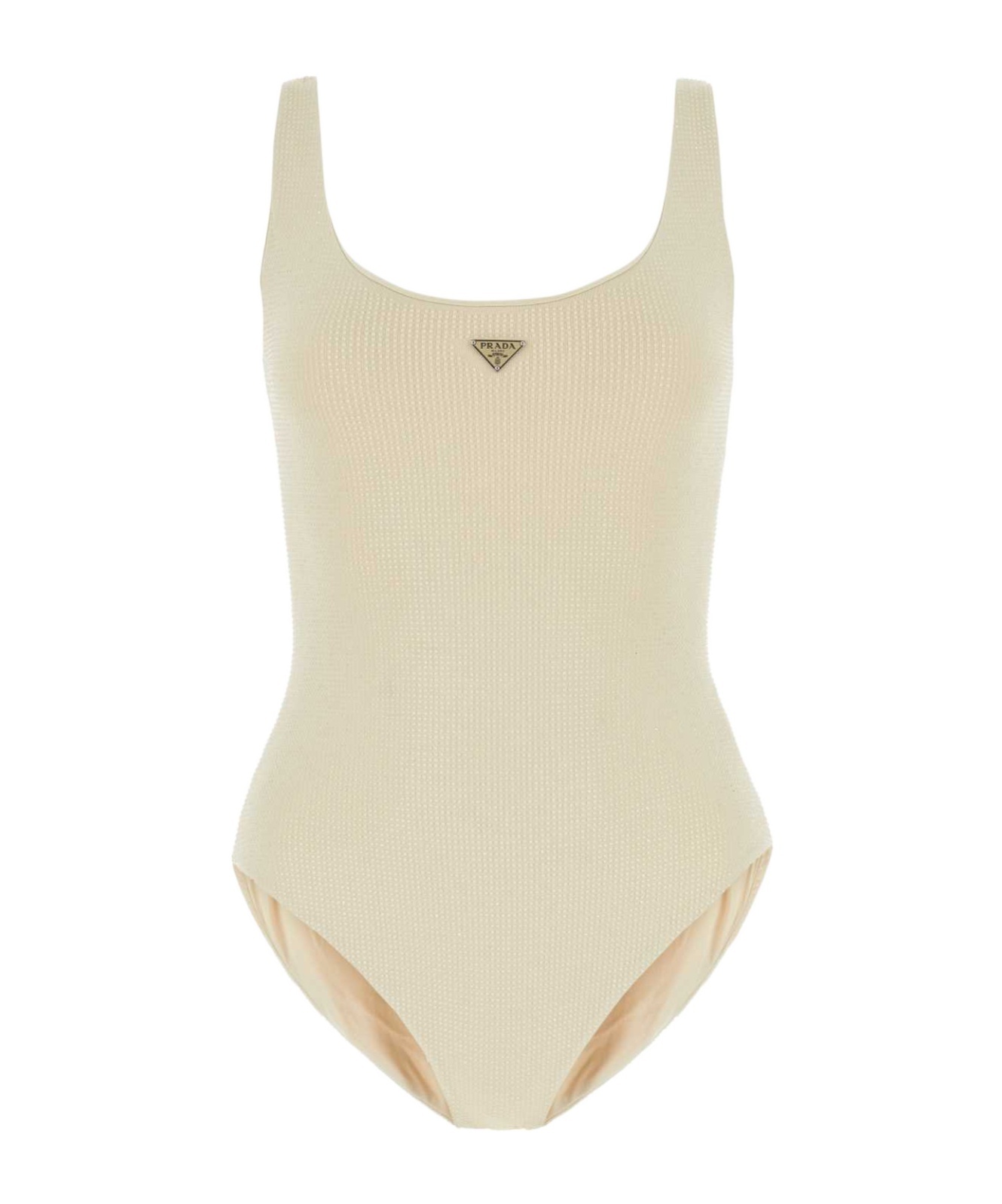 Prada Costume Intero In Nylon Stretch Decorato Donna In Nude