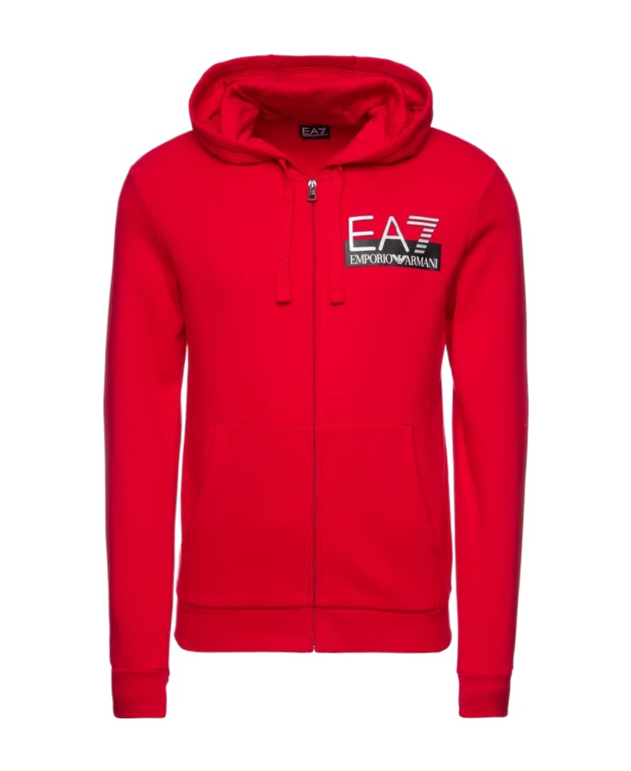 Ea7 Zipper Hooded Sweater In Red