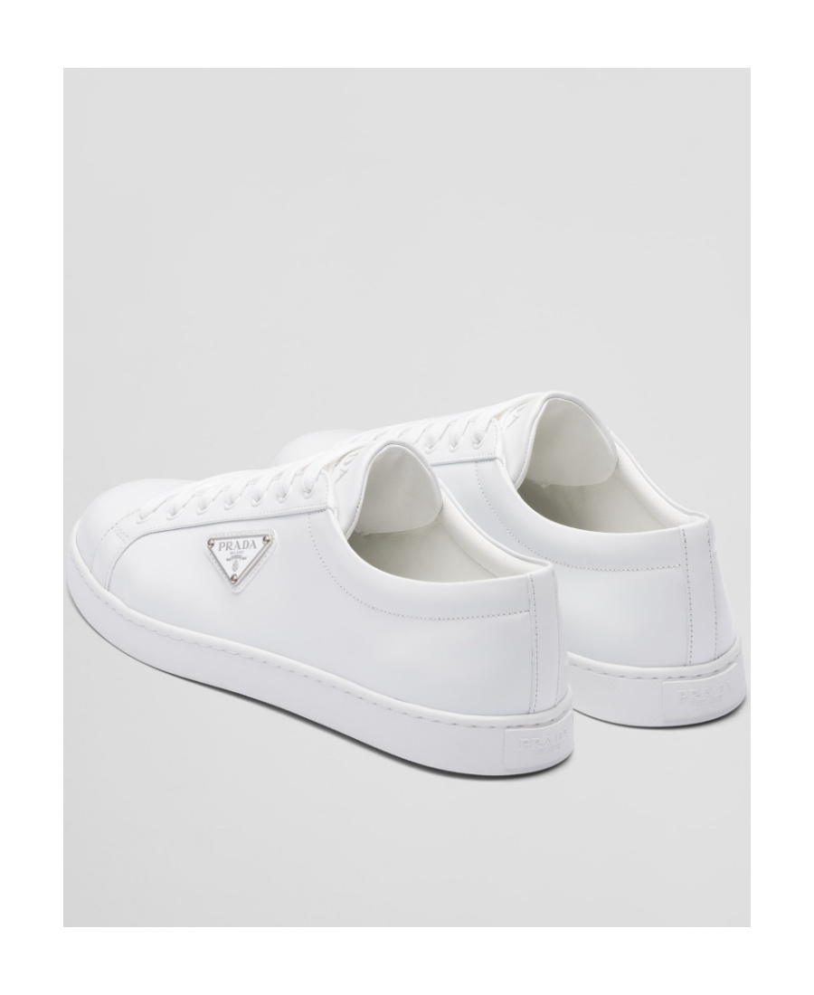 Prada Brushed Leather Low-top Sneakers In White