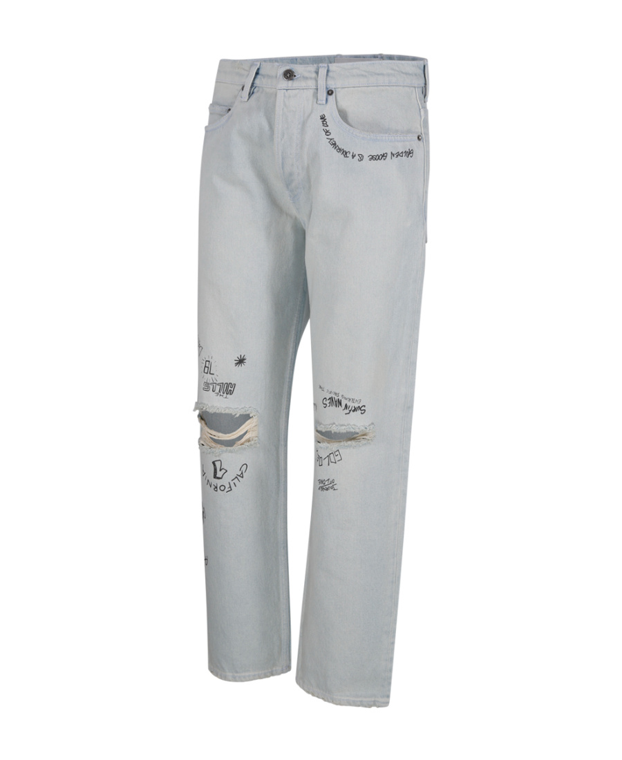 Golden Goose Distressed-effect Text-print Straight-leg Jeans In Gray