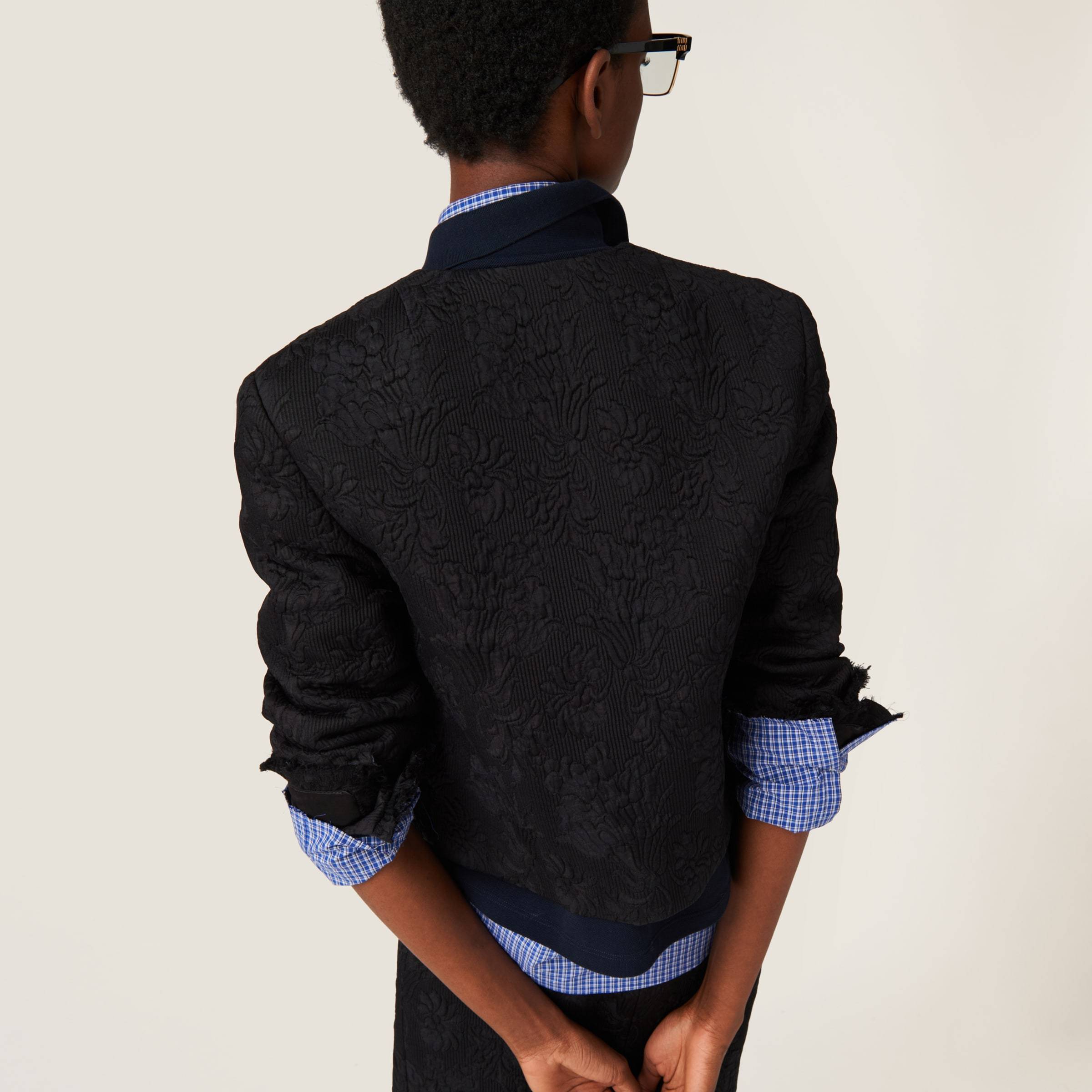 MIU MIU SINGLE-BREASTED MATELASSÉ EFFECT JACQUARD JACKET