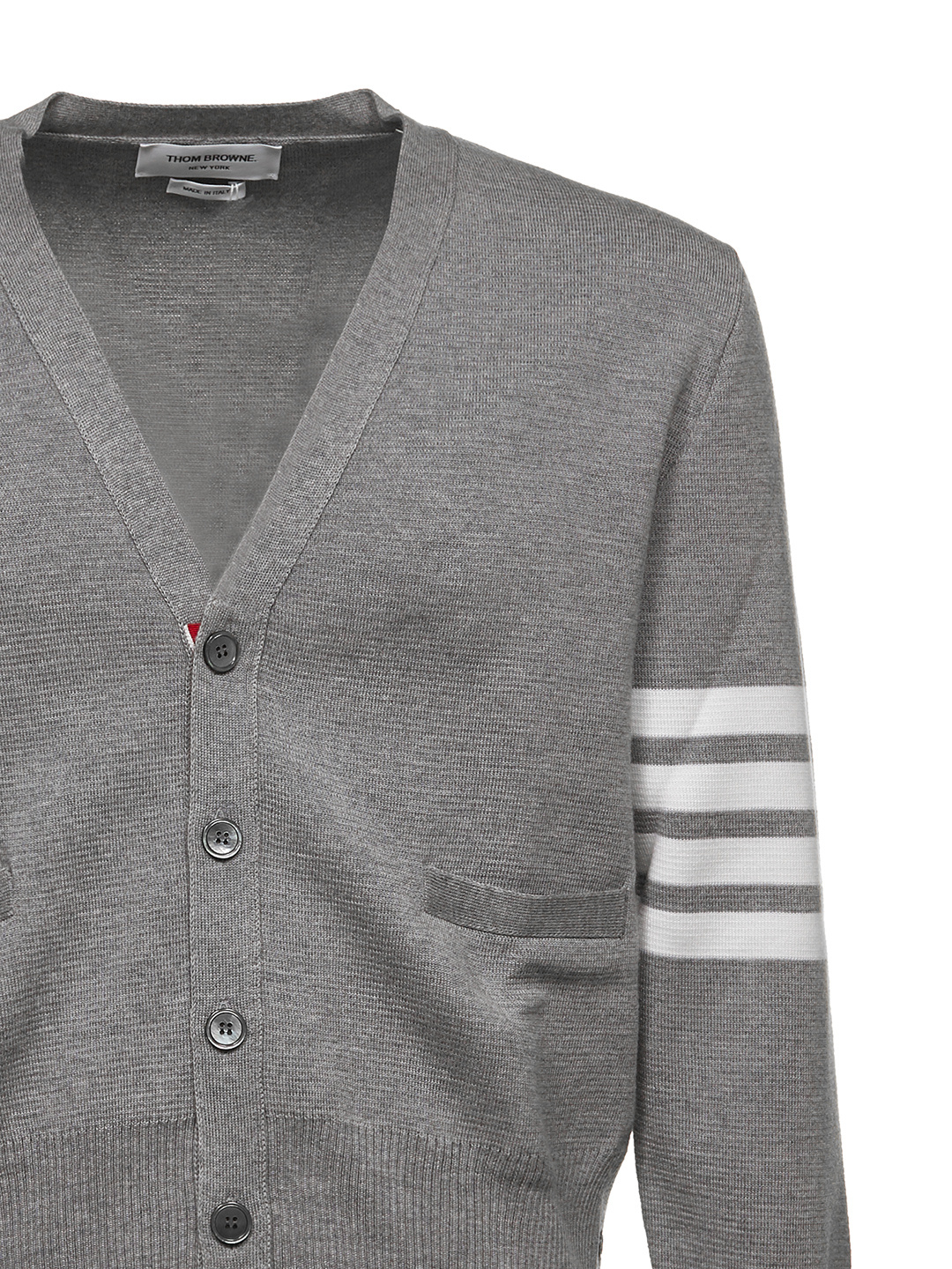 Thom Browne Gestreifter Cardigan Aus Baumwolle Mit Fransen In Gray