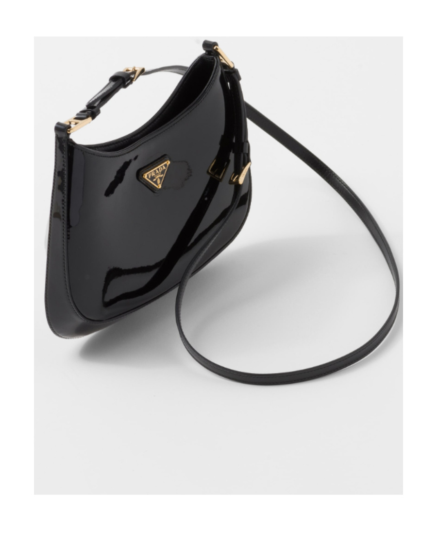 Prada Cleo Patent Leather Shoulder Bag In Black