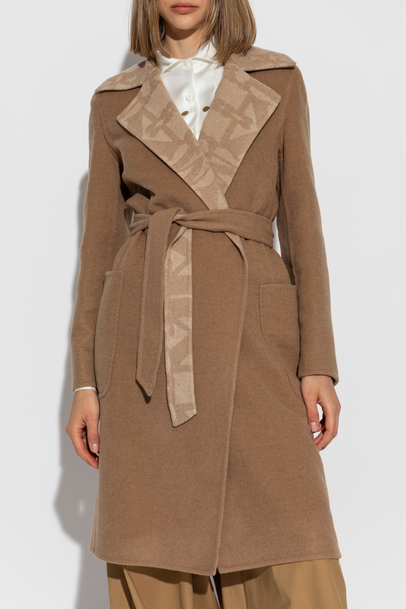 Max Mara Long-sleeved Double-sided Coat In Brown