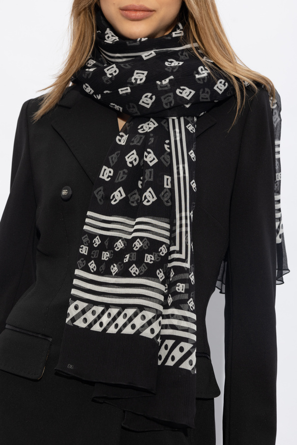 Dolce & Gabbana Logo-print Silk Scarf In Black